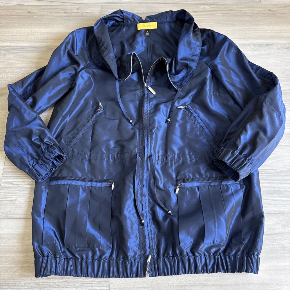 St John Yellow Label Full-Zip Windbreaker Jacket Iridescent Navy Lightweight Med